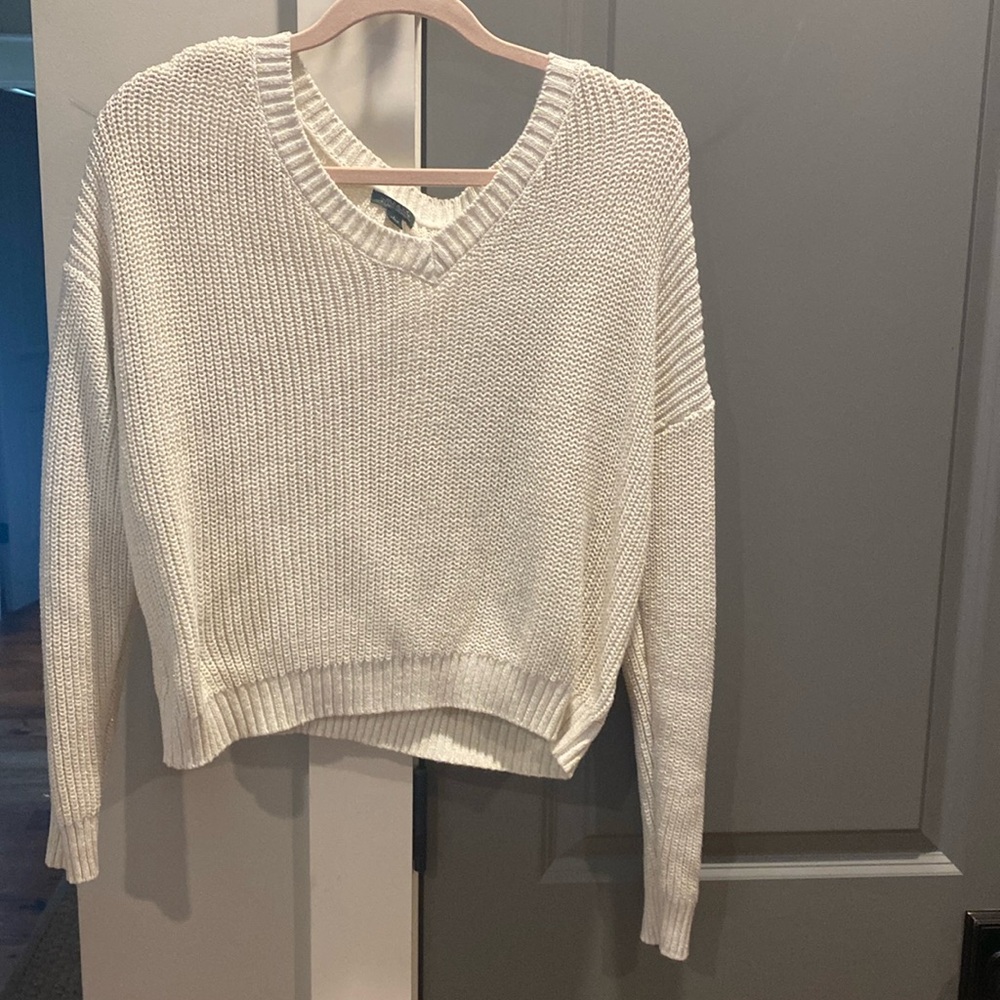 Wild Fable (Target) crop cream sweater with gold flecks.
